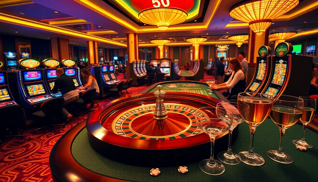 Experience the thrilling atmosphere of gambling at https://www.6rwin55.com/ with poker chips, roulette wheels, and lively players.