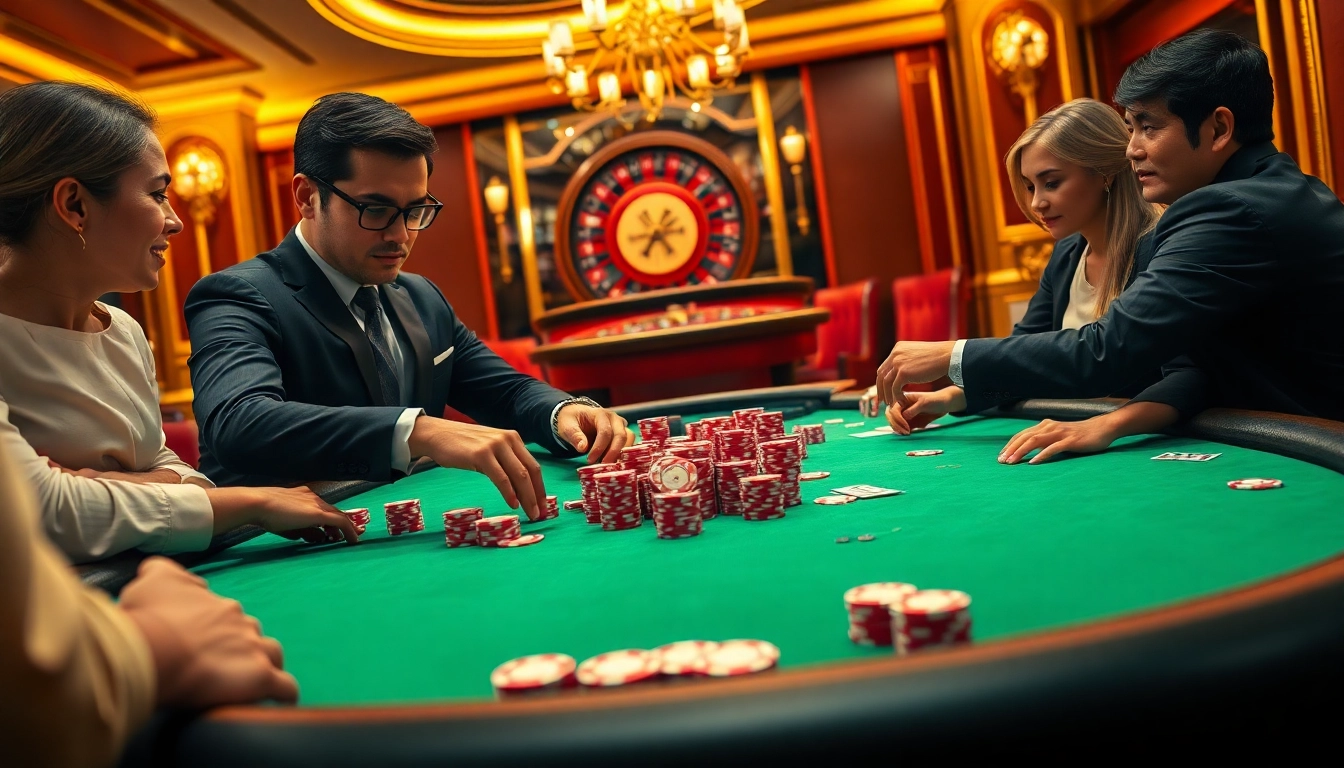 Intense gambling action at an XX88 casino table with poker chips and cards.