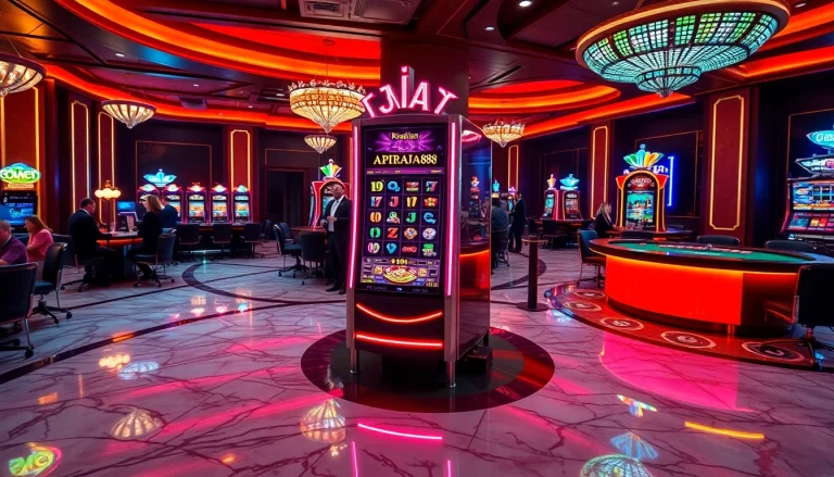 Experience the thrill of winning at the Apiraja88 slot machine in a luxurious casino setting.
