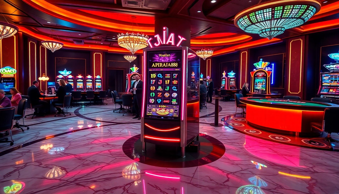 Experience the thrill of winning at the Apiraja88 slot machine in a luxurious casino setting.