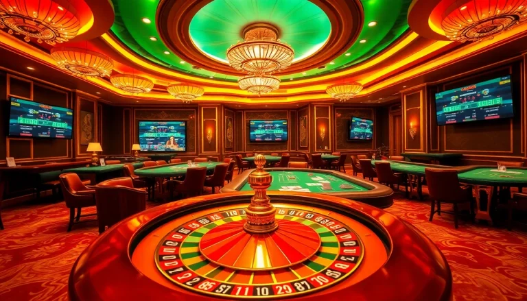 Playing poker and roulette in a luxurious casino setting featuring https://23win8b.com/ for online betting.