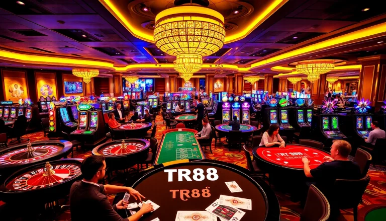 Experience high-stakes gaming at TR88 casino, featuring vibrant tables and eager players.