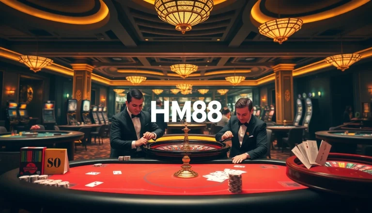 Gamble responsibly with thrilling action at HM88, showcasing elite casino games and vibrant decor.