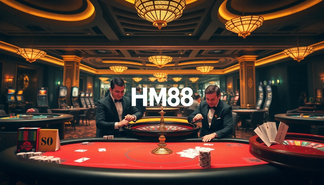 Gamble responsibly with thrilling action at HM88, showcasing elite casino games and vibrant decor.