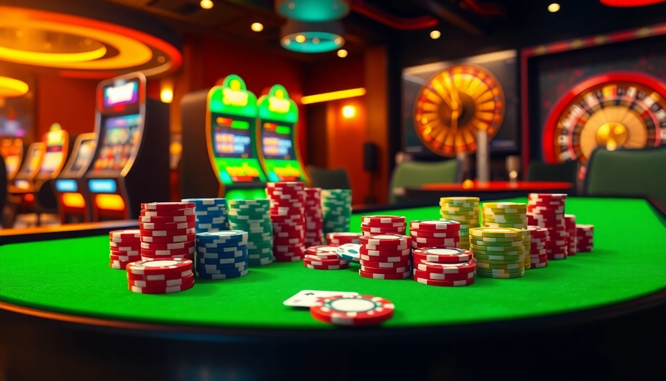 Engaging casino scene with poker chips, cards, and bonuses available at http://gg88.gold/.