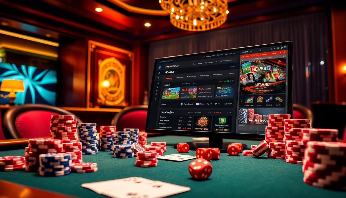Engaging scene of players betting on New88's online casino with cards and chips.
