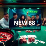 Excited players engaging with NEW 88's online gambling scene, demonstrating thrill and professionalism.