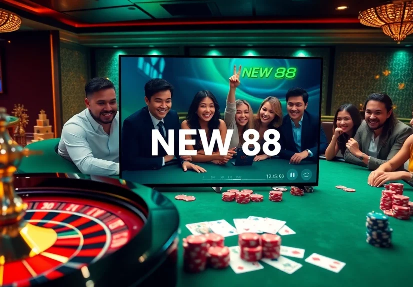 Excited players engaging with NEW 88's online gambling scene, demonstrating thrill and professionalism.