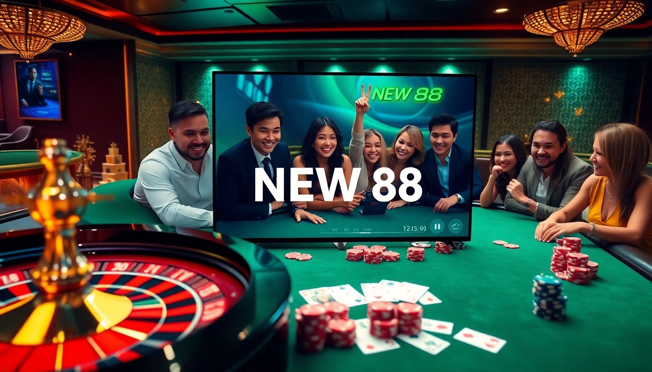 Excited players engaging with NEW 88's online gambling scene, demonstrating thrill and professionalism.