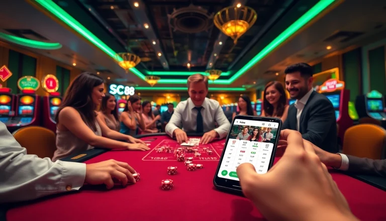 Engaging gaming experience at nền tảng sc88 with players and luxurious casino elements.