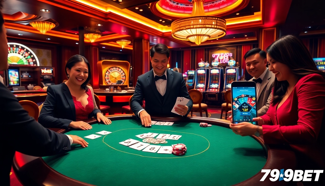 Players engaging in an exciting blackjack game at 789BET, showcasing a luxurious casino atmosphere.