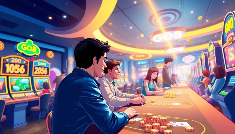 Dynamic GO 88 gaming platform with engaging elements like card tables and players enjoying a fun, secure atmosphere.