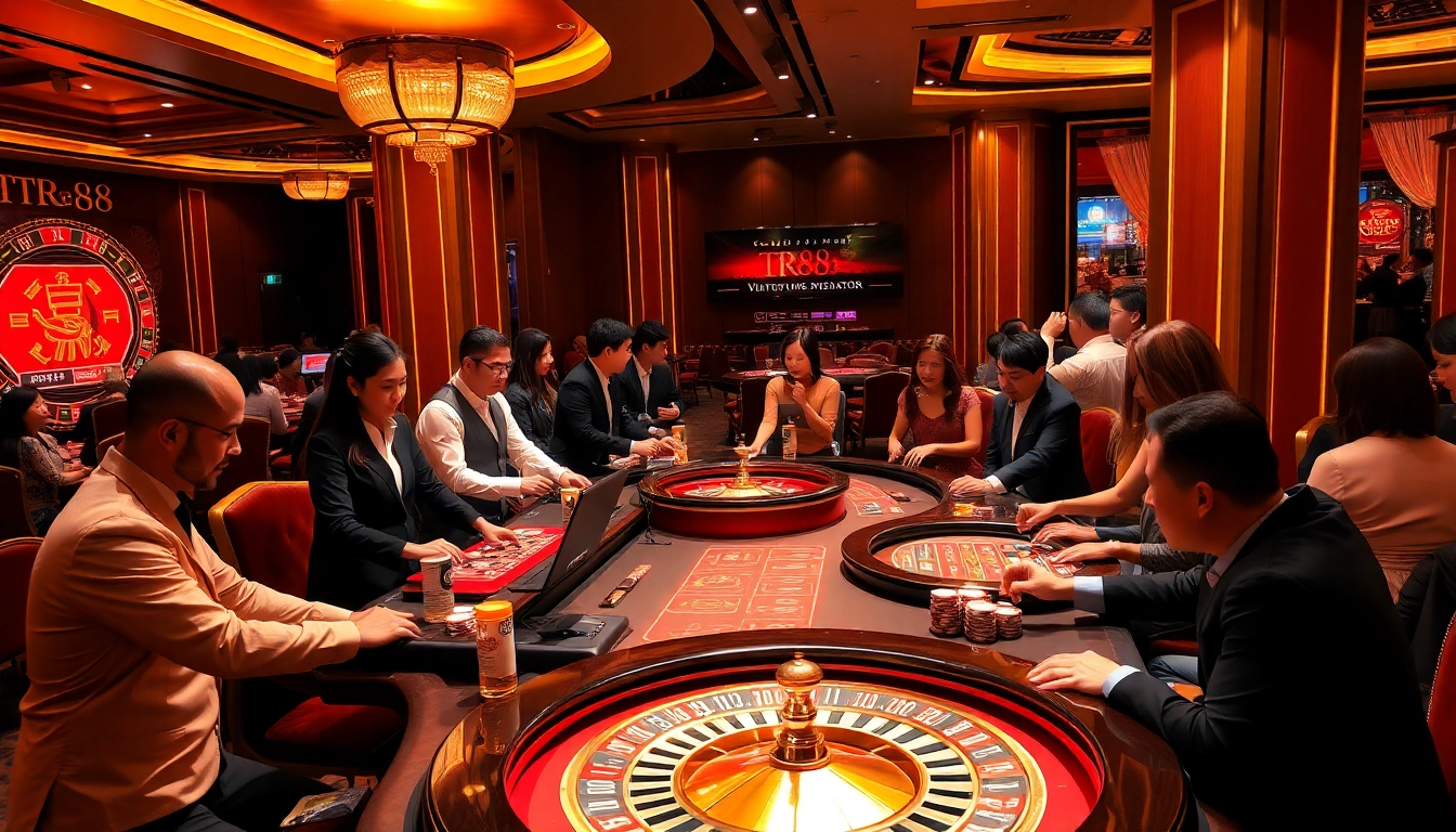Experience excitement at TR88 with lively casino tables, dealers, and vibrant decor.
