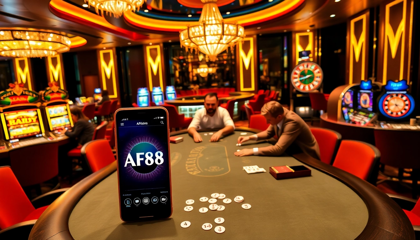 Experience thrilling gameplay at AF88's top-notch casino, featuring poker tables and slot machines.