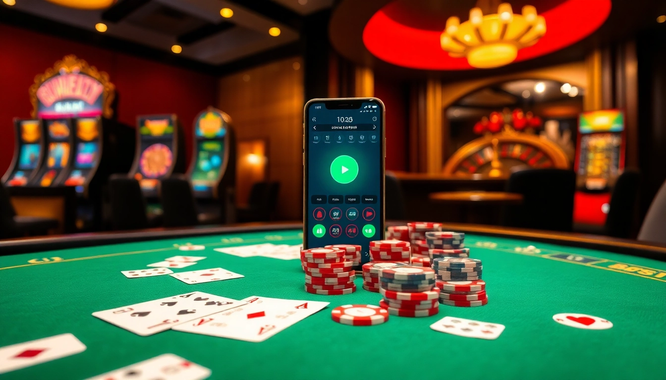 A thrilling gaming scene at https://33win68.io/ featuring poker chips and a roulette wheel in a luxurious casino.