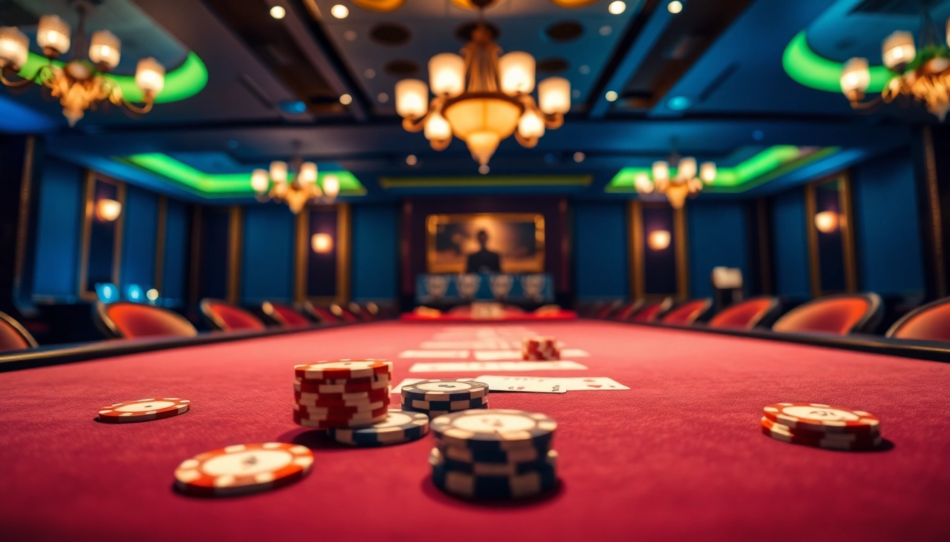 Engaging scene of GemBet Betting Site featuring poker action with vibrant lighting and luxurious decor.