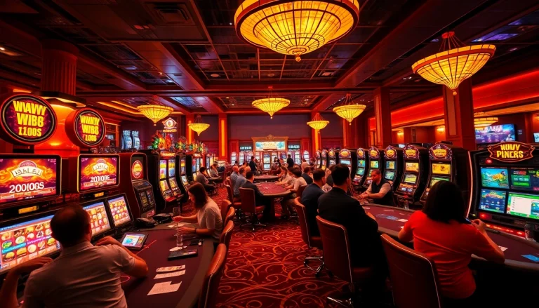 Exciting WW88 online gaming scene with players engaged at vibrant casino tables and machines.