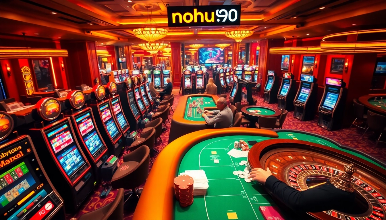 Nohu90 players enjoying a thrilling gambling experience at a luxurious casino.
