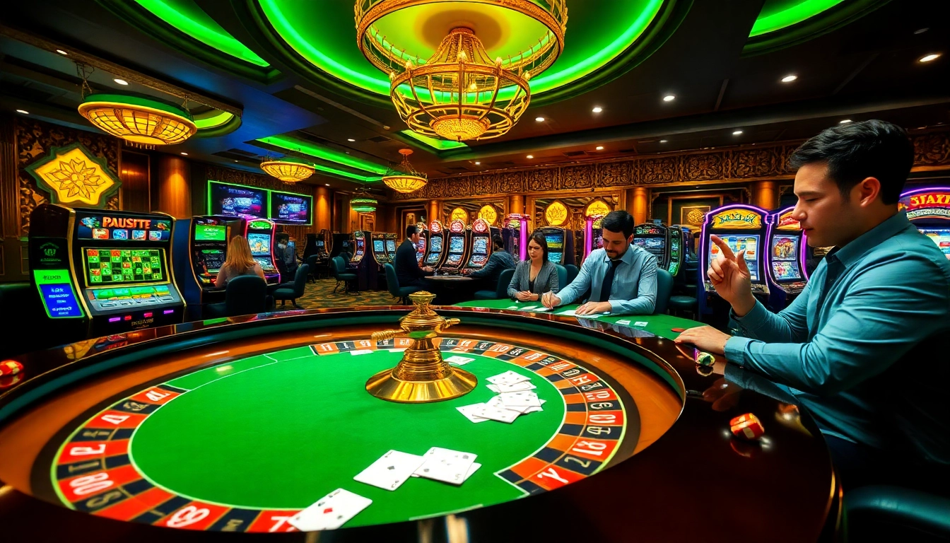 Experience thrilling gambling at xx88 com with vibrant casino tables, slot machines, and excited players.