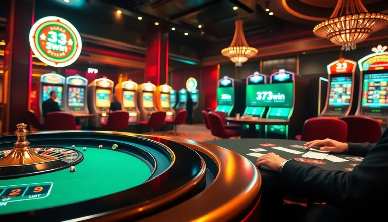 A dynamic scene of online gaming featuring 13win group with players enjoying roulette and poker amidst a luxurious casino atmosphere.
