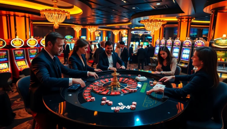 Exciting s8 casino gaming scene with roulette and engaged players at a luxurious table.
